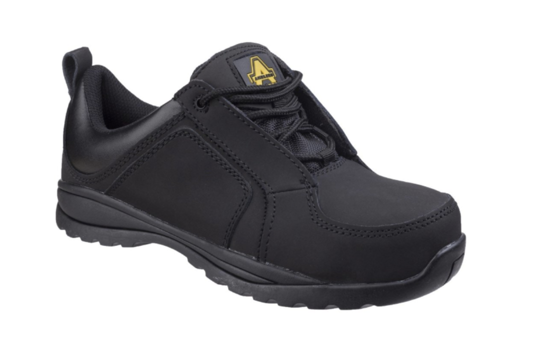 6 x Pairs of Amblers Safety FS59C Leather Trainer Womens, Black, Sizes range from Size 4 - Size 7, A