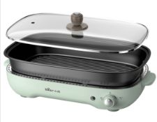 Boxed Bear Electrical BBQ Grill Pan with Hot Pot, Grill, and 6-Hole Pans, 1200-1400W Stepless