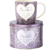 2 x Boxes to contain 24 x Brand New Said with Sentiment - Auntie Mug in Tin - Purple, Embellished