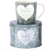 2 x Boxes to contain 24 x Brand New Said with Sentiment Sister/Mum Mug in Tin, Embellished with a