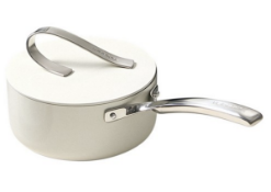 Boxed Velosan 18cm cast Aluminium sauce pan, White. (LOC: NH1.5-JJ504)
