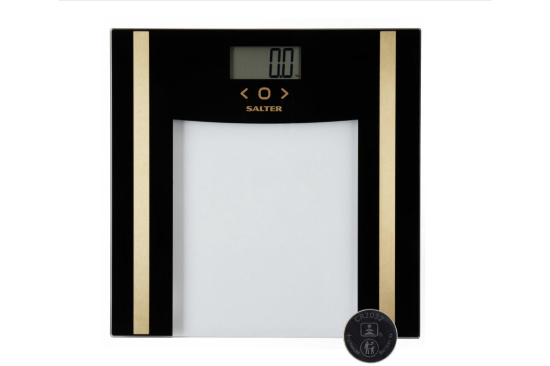 Box to contain 4 x Brand New Salter Glass Analyser Bathroom Scale, in Black & Gold, The Electronic