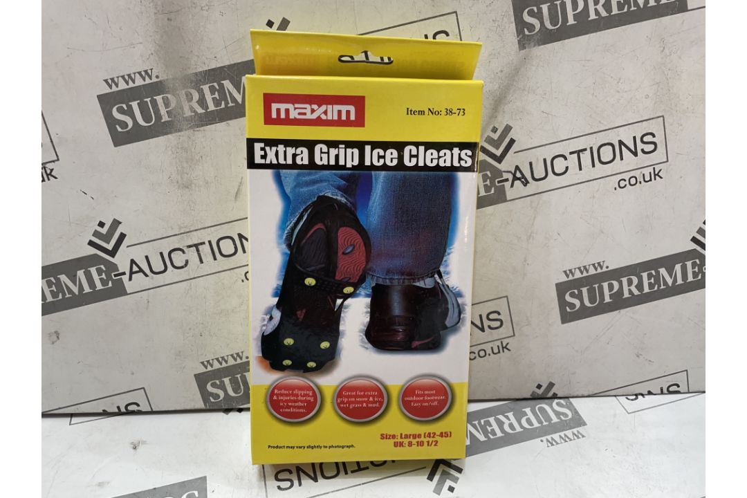 120 X BRAND NEW PAIRS OF MAXIM EXTRA GRIP ICE CLEATS SIZE LARGE (LOC: 43.13-AA7745)