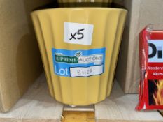 5 X BRAND NEW VERVE 14CM CLAY PLANT POTS, YELLOW, (LOC: R9.6-B1128 - 1P)