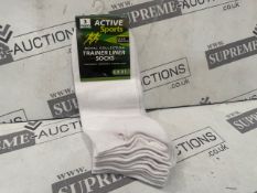160 X BRAND NEW PACKS OF 3 ACTIVE SPORTS ROYAL COLLECTION TRAINER LINER SOCKS WHITE RRP £5 PER