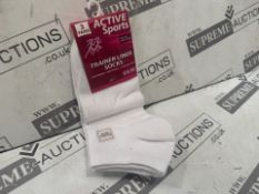 160 X BRAND NEW PACKS OF 3 ACTIVE SPORTS ROYAL COLLECTION TRAINER LINER SOCKS WHITE PINK PACKAGING