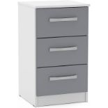 Boxed Birlea Lynx 3 Drawer Bedside High Gloss, White and Grey (LOC: SR6(6.3)-FL574)