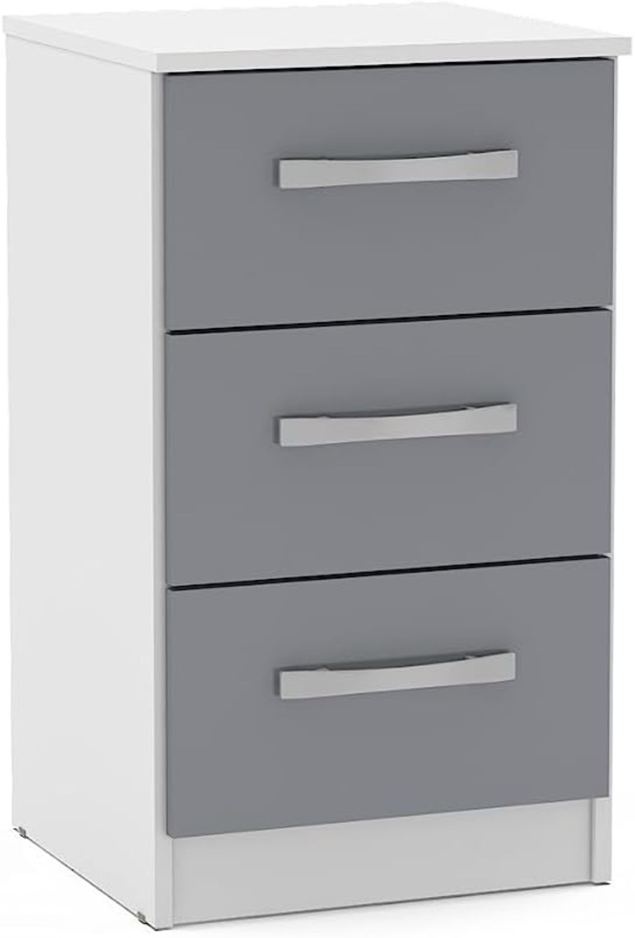 Boxed Birlea Lynx 3 Drawer Bedside High Gloss, White and Grey (LOC: SR6(6.3)-FL574)