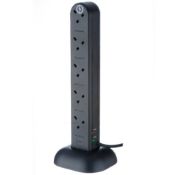 Boxed bundle of x2 Tower Extension Lead with USB Power Surge - Black (LOC: SR5(3.3)-VE989)