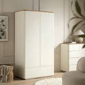 Boxed Agnes Curved Edge Double Wardrobe, Off White with Oak Top RRP £499.99. With its clean design