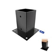 Heavy Duty Black Bolt Down Fence Post Support - Square Foot Base Bracket - 121 x 121 mm (LOC: SR2.