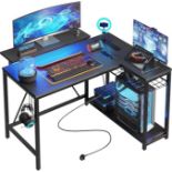 Boxed Bestier 106.5CM L-Shaped Gaming Desk with RGB LED Lights Carbon Fibre Surface, 3 Power Outlets