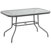 Boxed Outsunny Garden Dining Table Glass Top Metal Frame with Parasol Hole Outdoor Balcony Grey 120L