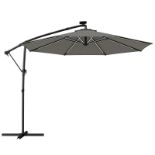 Boxed Outsunny 3 m Garden Cantilever Parasol with LED Solar Light, Round Overhanging Umbrella with