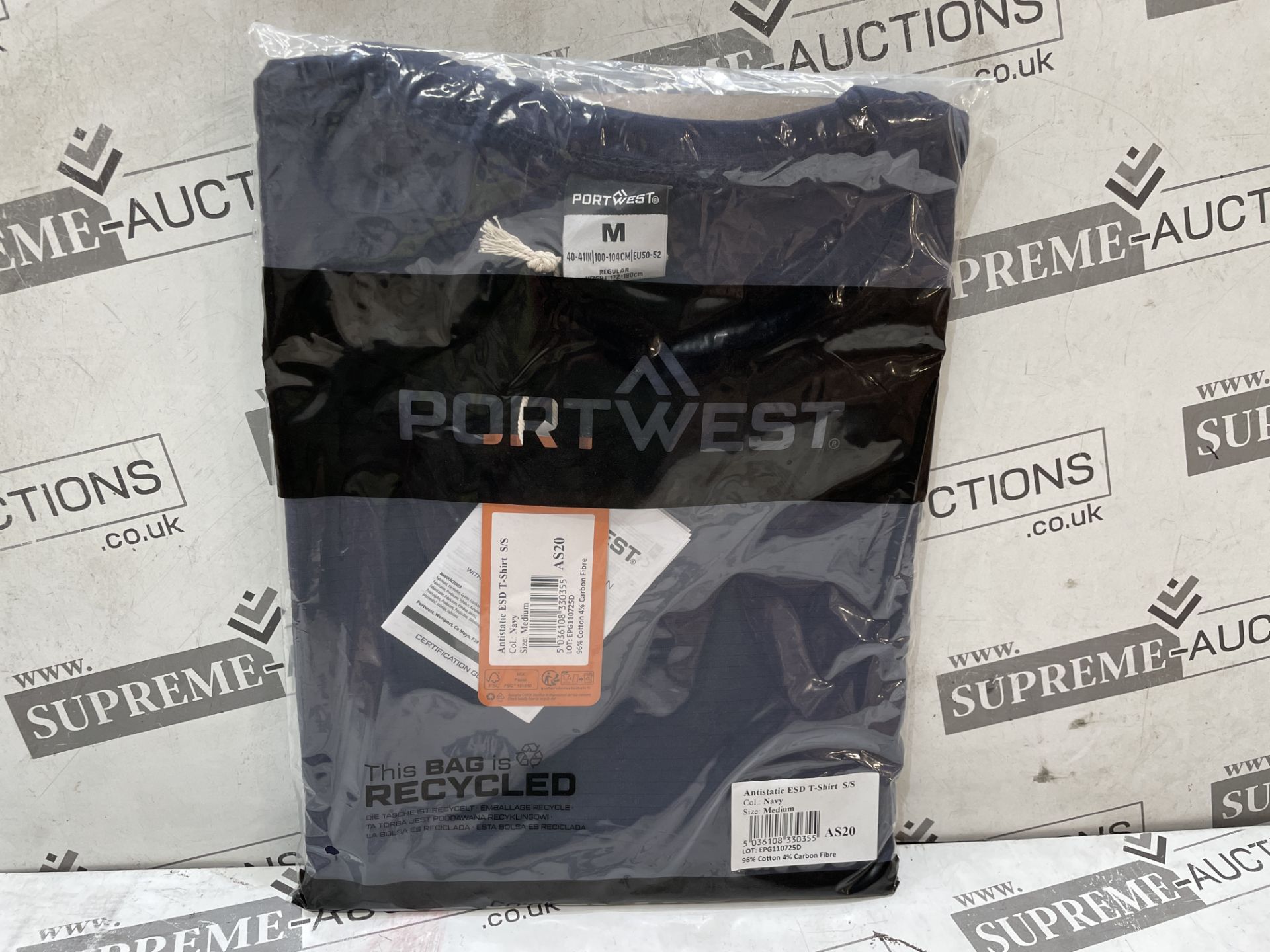 20 X BRAND NEW PORTWEST NAVY ANTI STATIC T SHIRTS SIZE MEDIUM (LOC: 49.2-AA4584)