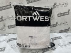 120 X BRAND NEW PORTWEST WHITE LARGE DISPOSABLE COVERALLS LEG 31 INCHES (LOC: 29.1-AA6224)