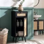 Boxed Frances Woven Rattan 1-Door Bathroom Cabinet, Black RRP £196.99. Our Frances Woven Rattan 1-