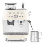 Smeg EGF03CRUK Espresso Coffee Machine with Grinder, 20 Bar Pump, 2.4L, 1650W, Cream. RRP £749.