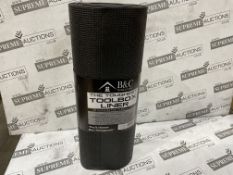 12 X BRAND NEW B AND G HOME GOODS ROLLS OF THE TOUGHEST TOOLBOX LINER RRP £95 EACH. 18 INCHES X 24