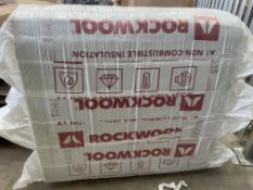 PALLET TO CONTAIN 15 X ROLLS OF ROCKWOOL A1 NON COMBUSTABLE INSULATION 50MM ROLLS. TOTAL COVERAGE