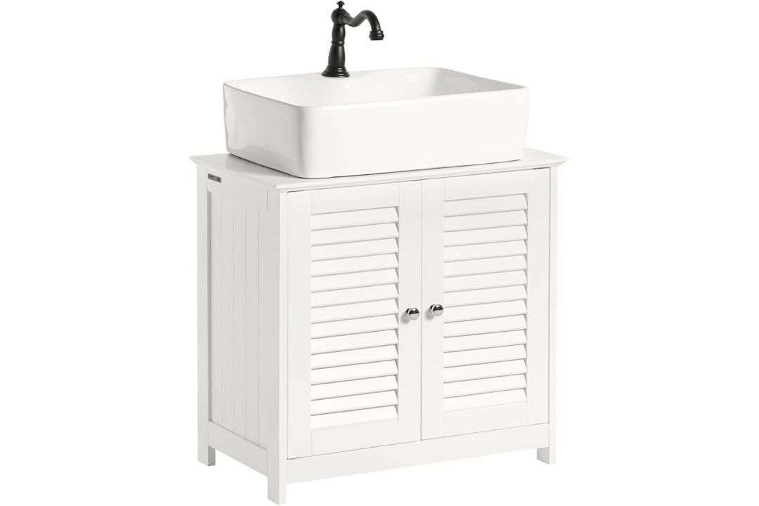 Boxed SoBuy Under Sink Cabinet Vanity Unit Bathroom Cabinet with 2 Shutter Doors White W60 x D35 x