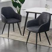 Boxed MCC Adrian Set Of 2 Faux Suede Leather Dining Chairs Black (LOC: SR6(2.5)-WL89)