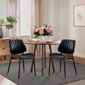 Boxed Garvee Set of 2 Mid-Century PU Leather Dining Chairs Upholstered Accent Chairs (LOC: SR6.7.3-