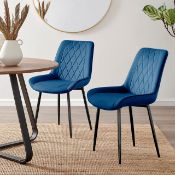 Boxed 2x Pesaro Navy Velvet Dining Chairs Black Legs (LOC: SR6(1.6)-WL61)