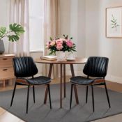 Boxed Garvee Set of 2 Mid-Century PU Leather Dining Chairs Upholstered Accent Chairs with Metal