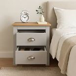 Boxed Modern Nordic Wooden Nightstand with Panel Design Walnut Gray White Oak Finish 2 Drawers for
