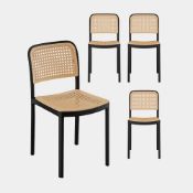 Boxed Dining Chairs Set of 4 - Black & Natural Rattan Effect Kitchen Chairs - Compact & Stackable