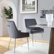 Boxed Garnet Set of 2 Dark Grey Velvet Upholstered Dining Chairs with Back Handle RRP £359.99. The