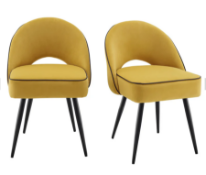 Boxed Oakley Set of 2 Mustard Yellow Velvet Upholstered Dining Chairs with Piping. RRP £269.99.