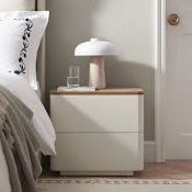 Boxed Agnes Curved Edge 2 Drawer Bedside Table, Off White with Oak Top RRP £189.99. Minimalistic,