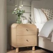 Boxed Maude 2 Drawer Bedside Table, Natural Ash RRP £259.99. Softly sculpted and quietly striking,