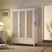 Boxed Frances Rattan Triple Wardrobe with 2 Drawers, White RRP £559.99. Crafted from natural