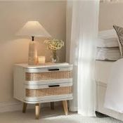Boxed Izzy Curved Rattan 2-Drawer Bedside Table, White RRP £249.99. Breezy and effortlessly elegant,