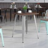 BRAND NEW Flash Furniture CH-31330-29M1-SIL-GG: 23.5" Square Silver Metal Indoor Table with Walnut R