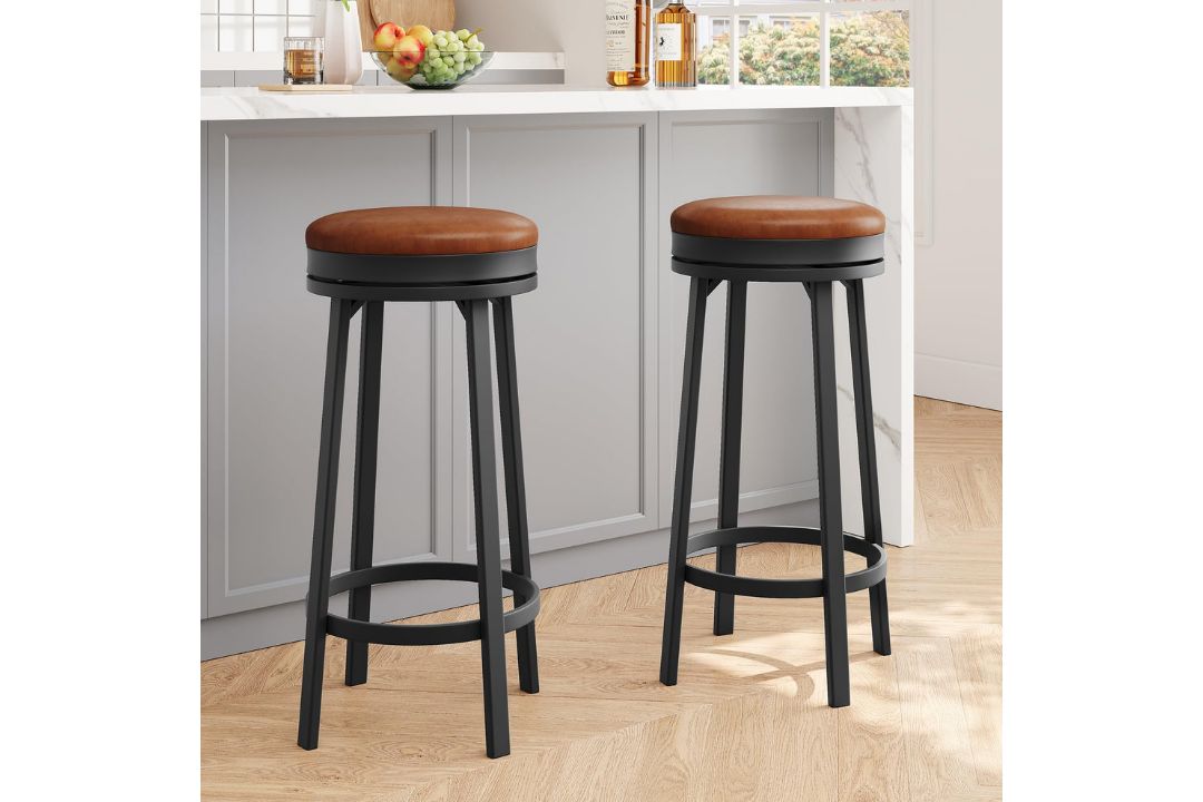 Boxed Garvee 30" Swivel Bar Stools Set of 2, PU Leather Upholstery, 360° Swivel & Footrest, Metal
