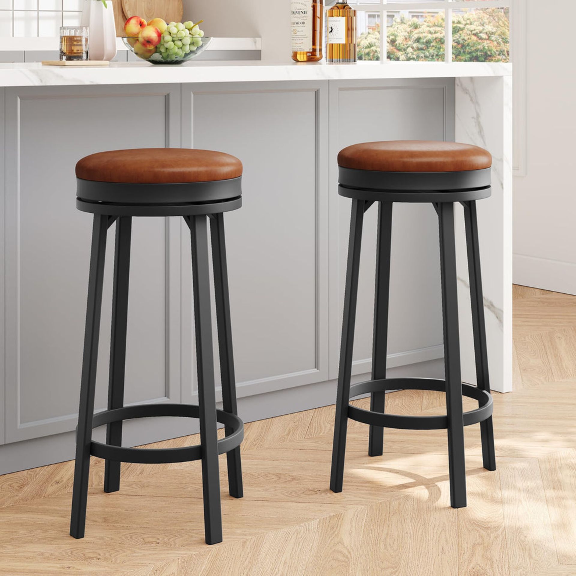 Boxed Garvee 30" Swivel Bar Stools Set of 2, PU Leather Upholstery, 360° Swivel & Footrest, Metal