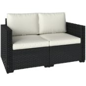 Boxed Outsunny 2 Seater Rattan Sofa, Outdoor Garden Sofa with Deep Seat, Cushions, Wide Armrests for