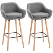 Boxed HOMCOM Set of 2 Bar Stools Modern Upholstered Seat Bar Chairs w/ Metal Frame, Solid Wood