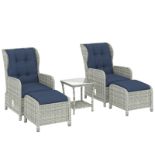 Boxed Outsunny 5 Piece Garden Furniture Set, Rattan Reclining Garden Chair Set of 2 with Footstool