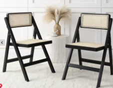 Boxed Frances Set of 2 Folding Cane Rattan Chairs, Black Colour. RRP £219.99. With a solid beech