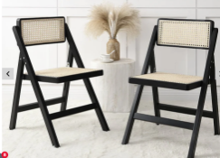 Boxed Frances Set of 2 Folding Cane Rattan Chairs, Black Colour. RRP £219.99. With a solid beech