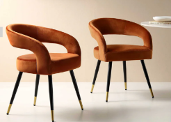 Boxed Laurel Wave Rust Velvet Set of 2 Dining Chairs. RRP £259.99. The curved cut out backrest