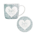 Box to contain 24 x Brand New Said with Sentiment Sister Mug & Coaster - Blue, A great practical