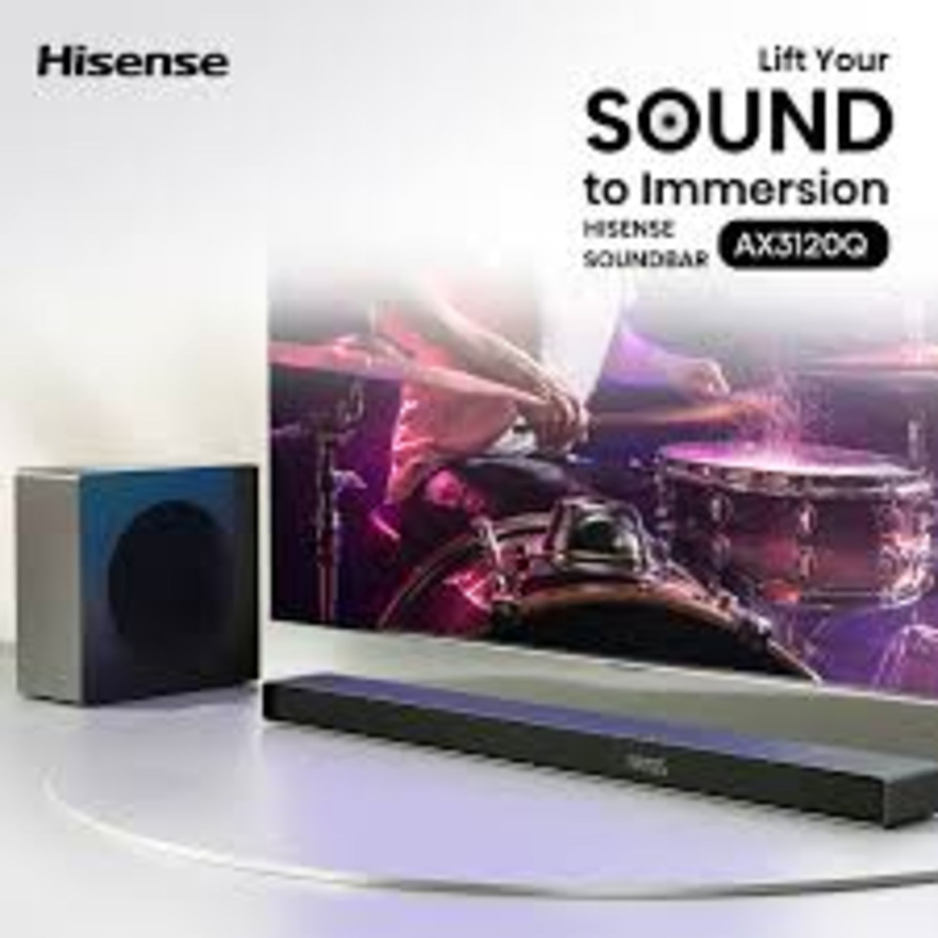 BOXED Hisense AX3120Q 3.1.2Ch Bluetooth Soundbar with Wireless Sub RRP £429. Experience 3.1.2 - Image 2 of 2