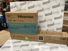 BOXED Hisense HS2100 2.1 Soundbar with Wireless Subwoofer - Black RRP £159. Pump up the bass with
