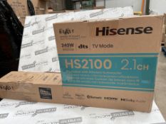 BOXED REFURBISHEDHisense HS2100 2.1 Soundbar with Wireless Subwoofer - Black RRP £139. Pump up the